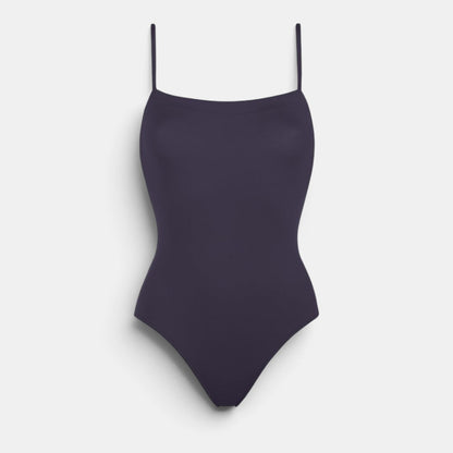 Shop Rescue Spa AQUARELLE dark purple one-piece tank swimsuit with thin straps and a straight neckline