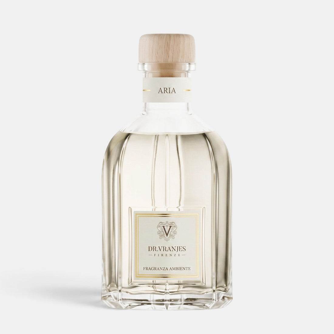Shop Rescue Spa Aria home fragrance diffuser in a clear glass bottle with a light wood cap and elegant gold label.