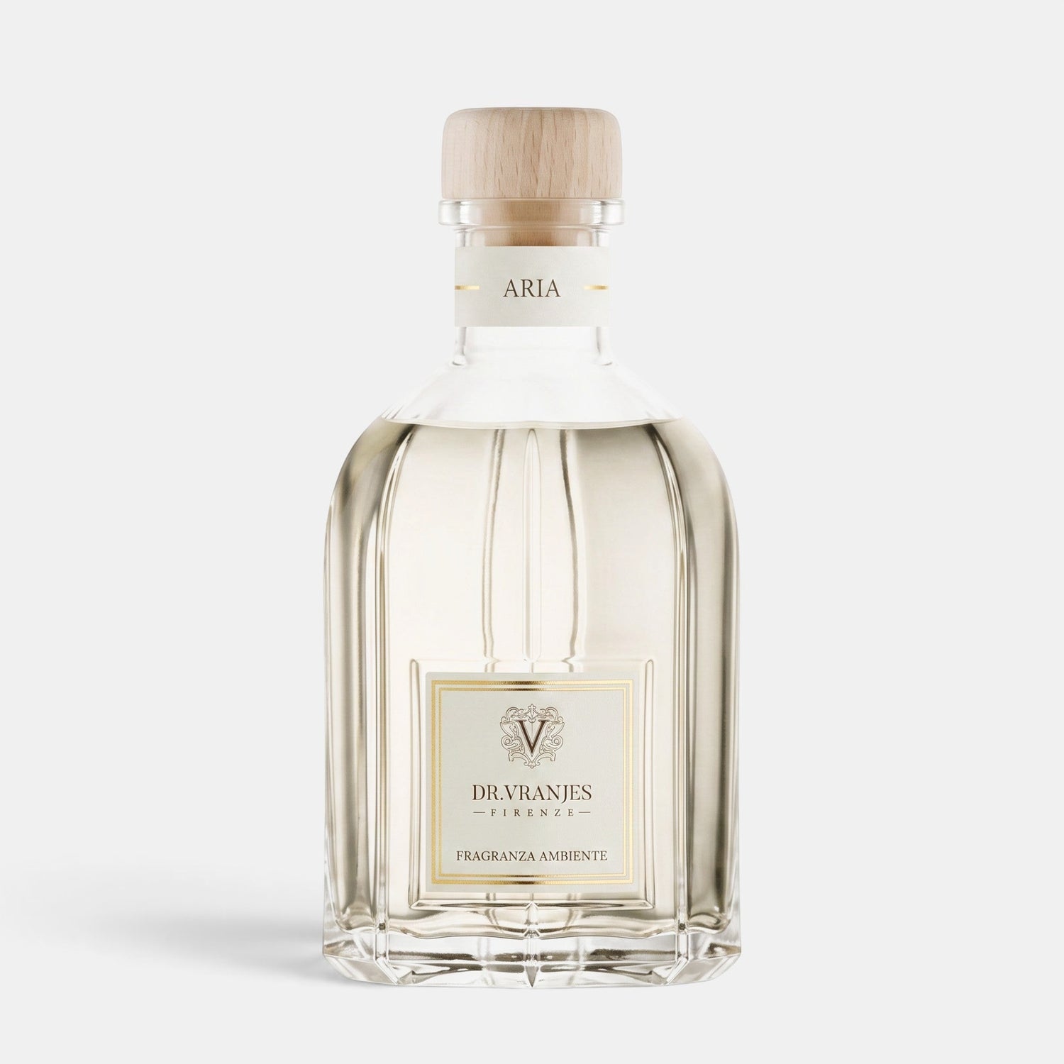Shop Rescue Spa Aria home fragrance diffuser in a clear glass bottle with a light wood cap and elegant gold label.