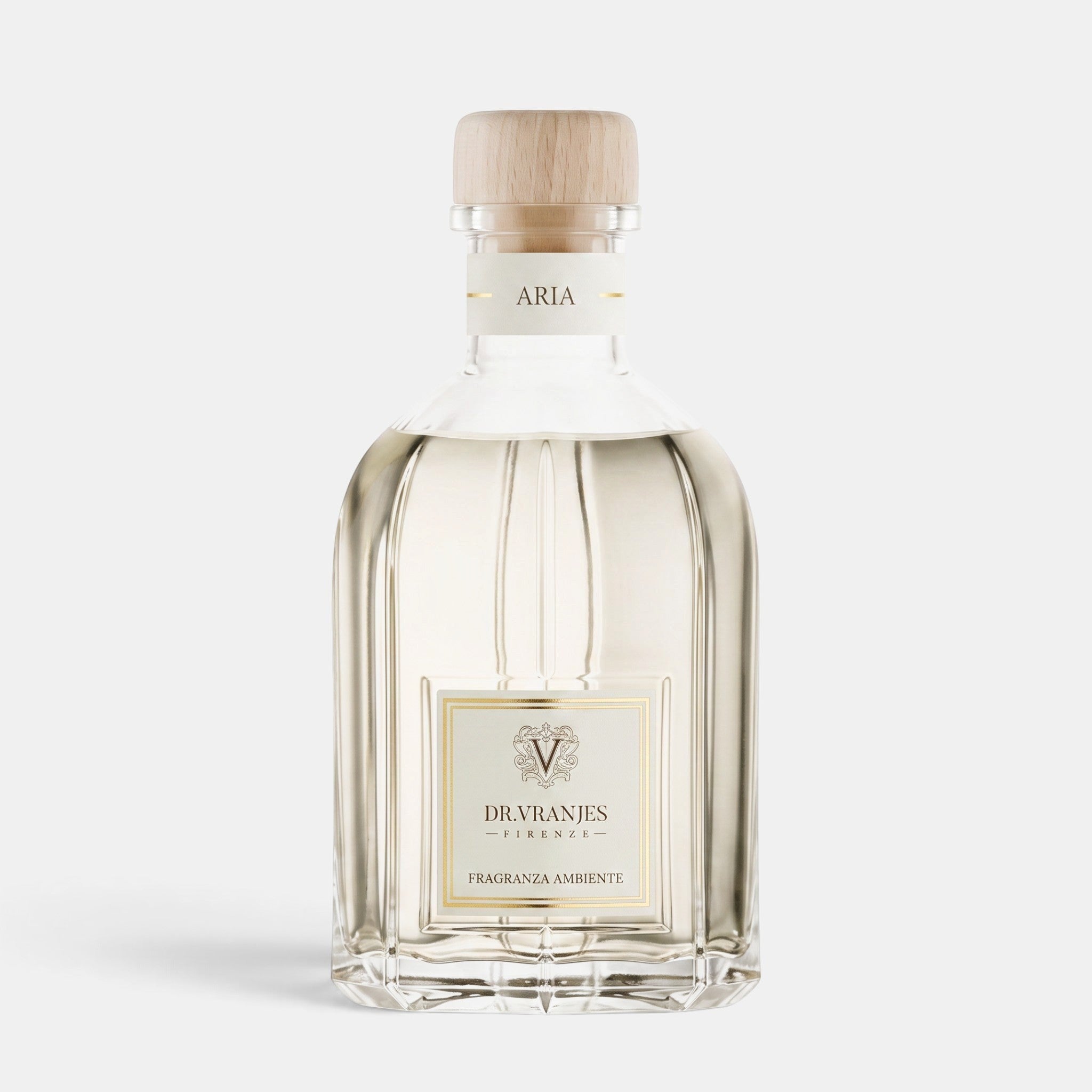 Shop Rescue Spa Aria home fragrance diffuser in a clear glass bottle with a light wood cap and elegant gold label.