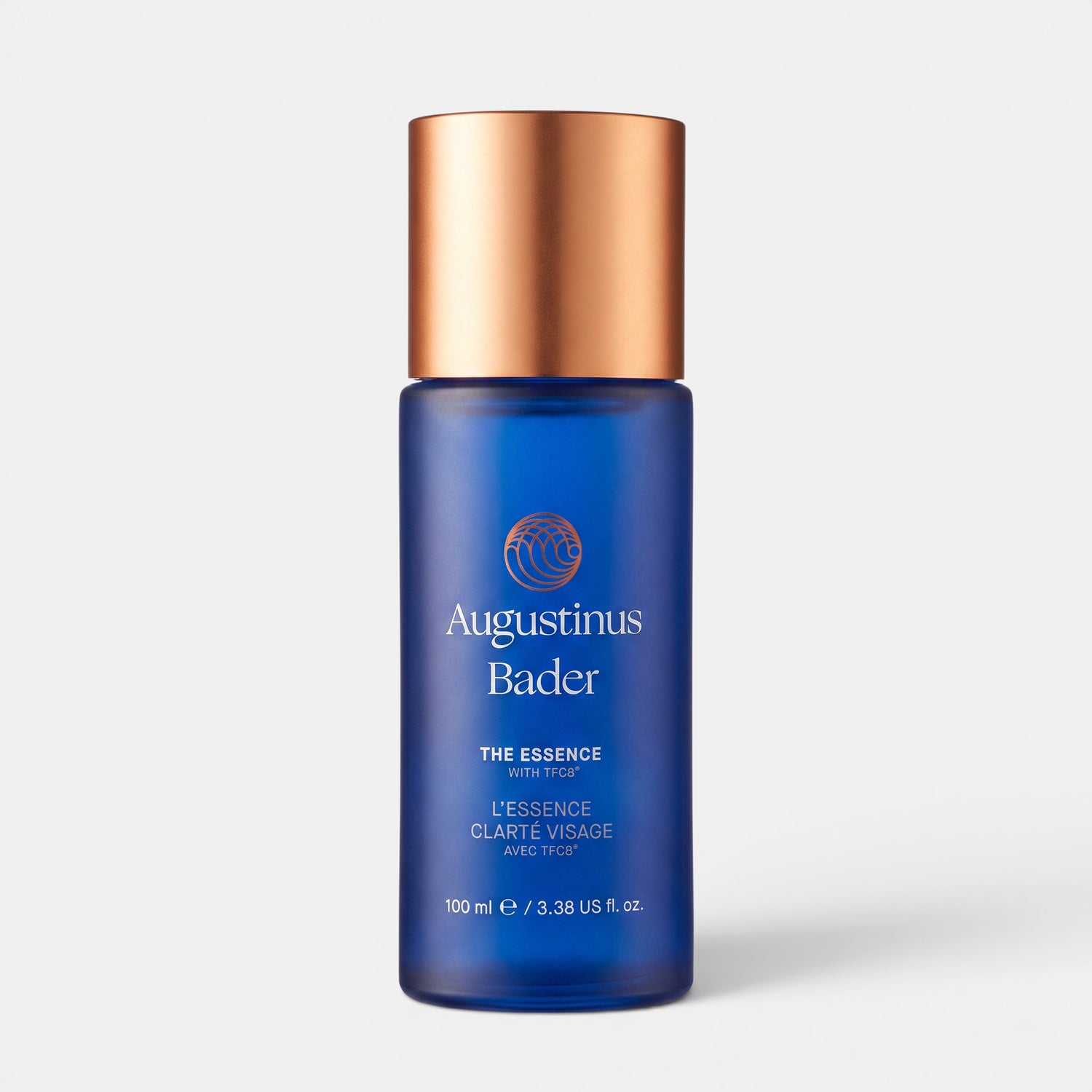 Shop Rescue Spa Augustinus Bader The Essence 100ml exfoliating toner in a blue bottle with a metallic copper cap.