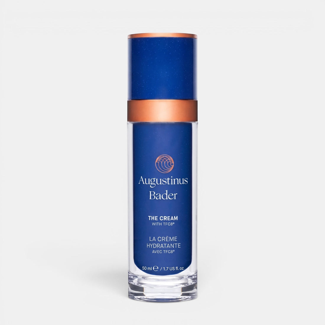 Shop Rescue Spa Augustinus Bader The Cream moisturizer in a blue 50ml pump bottle with copper accents.