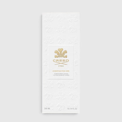 Shop Rescue Spa Aventus For Her Hand &amp; Body Lotion in a white embossed box with gold Creed branding.