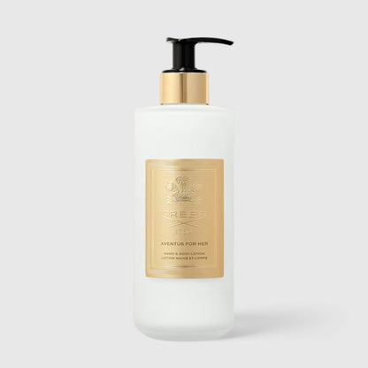 Shop Rescue Spa Aventus For Her Hand &amp; Body Lotion in a frosted glass bottle with a gold label and black pump dispenser