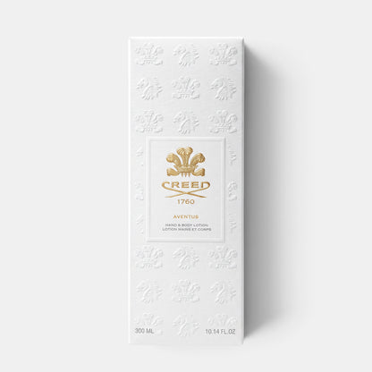 Shop Rescue Spa Aventus Hand &amp; Body Lotion in a white embossed box with gold Creed logo branding.