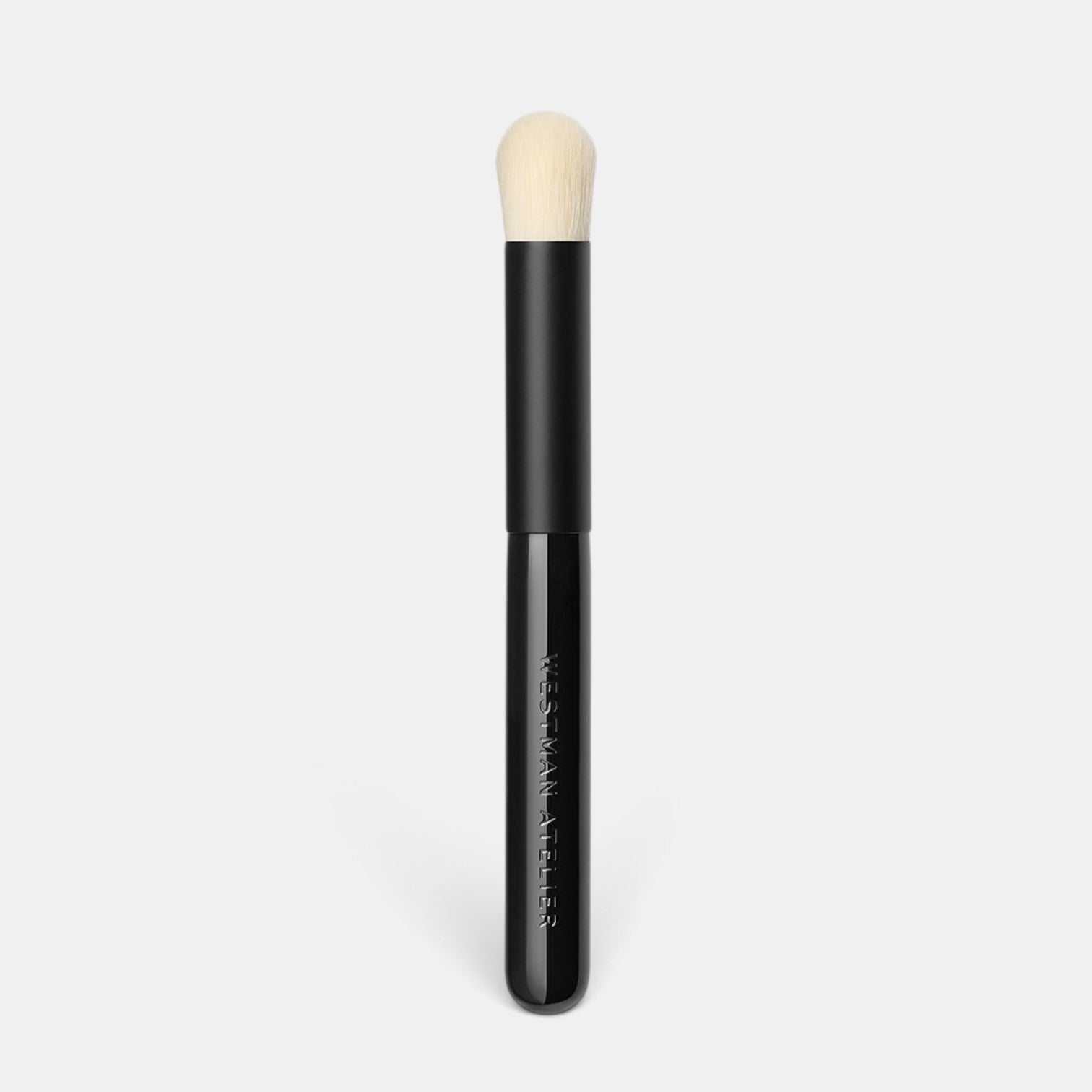 Shop Rescue Spa Baby Blender Brush with a black handle and soft, rounded white nylon bristles for cream blush.