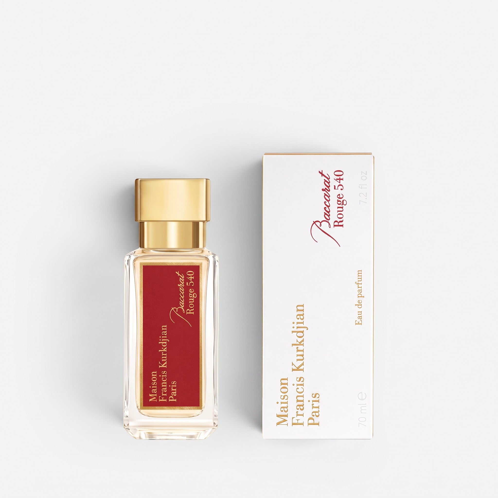 Shop Rescue Spa Baccarat Rouge 540 eau de parfum bottle and white box with red and gold label on a light background