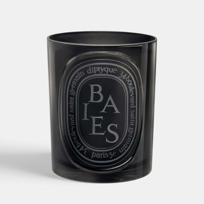 Shop Rescue Spa Baies candle in a sleek black glass vessel with a signature oval label featuring blackcurrant and rose