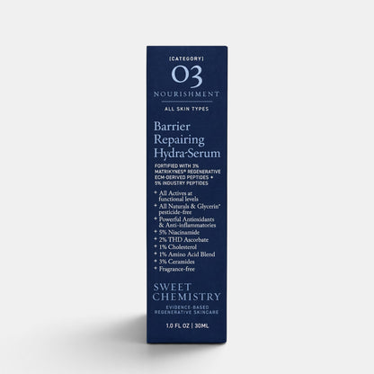 Shop Rescue Spa Barrier Repairing Hydra-Serum box featuring ingredient list, peptides, and niacinamide for skin health.