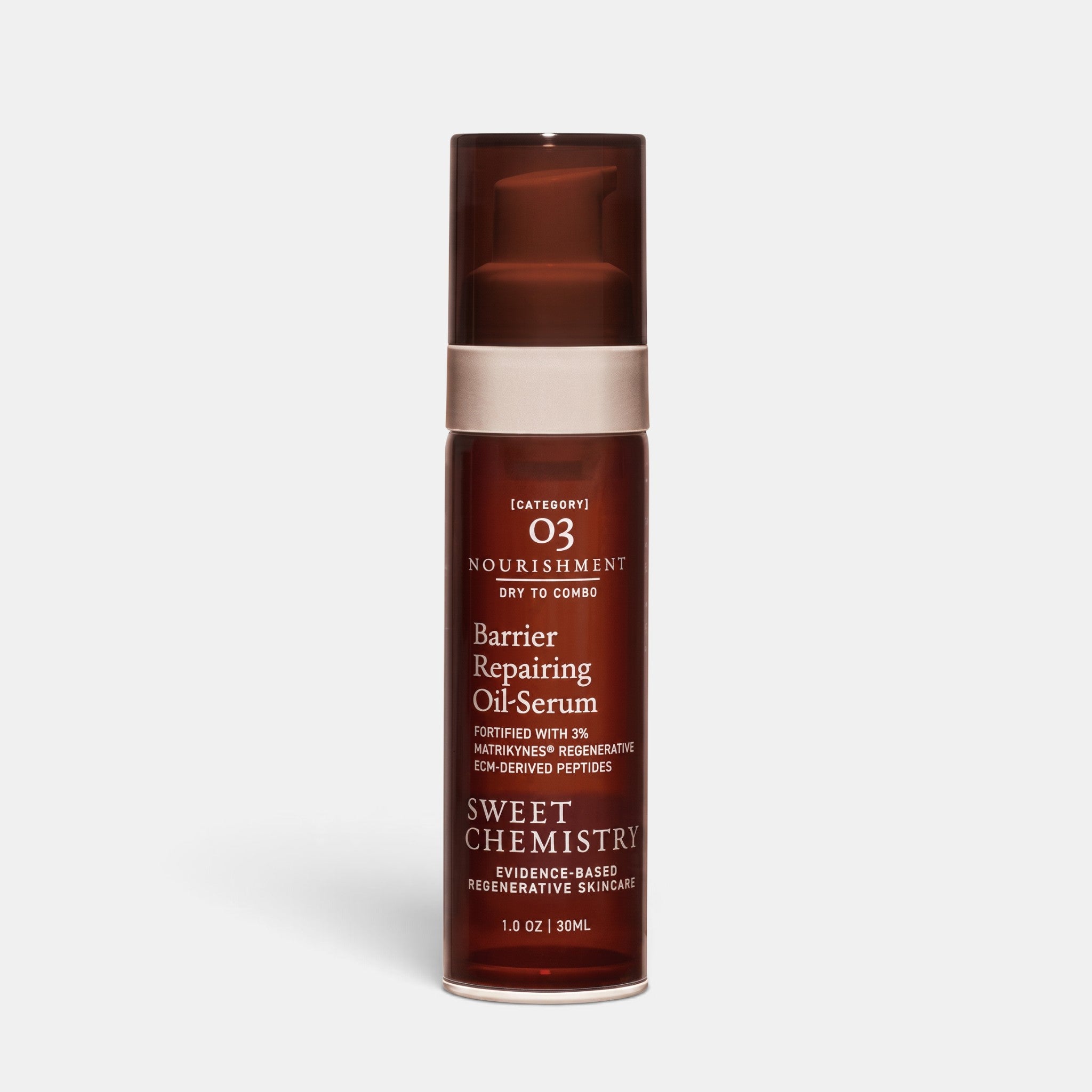 Shop Rescue Spa Sweet Chemistry Barrier Repairing Oil-Serum in a brown pump bottle for dry and dehydrated skin.