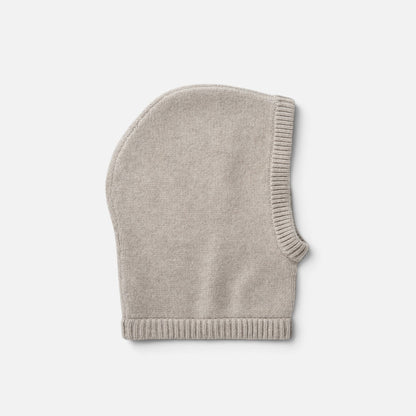 Shop Rescue Spa chunky knit balaclava in soft beige 100% cashmere with a ribbed trim edge.