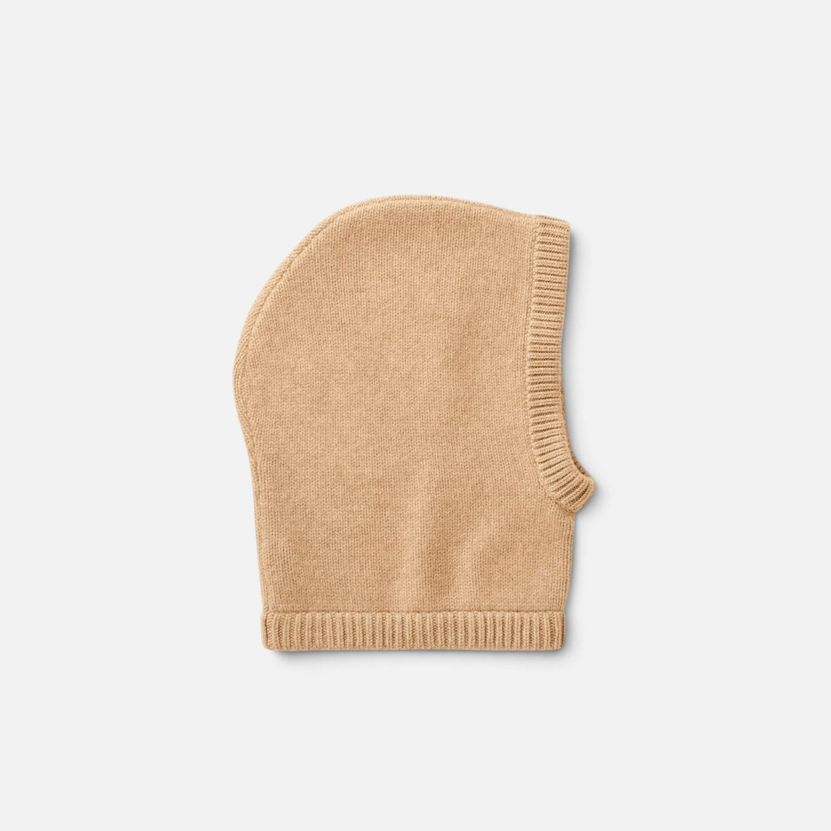 Shop Rescue Spa chunky knit balaclava in beige 100% cashmere with ribbed trim detail