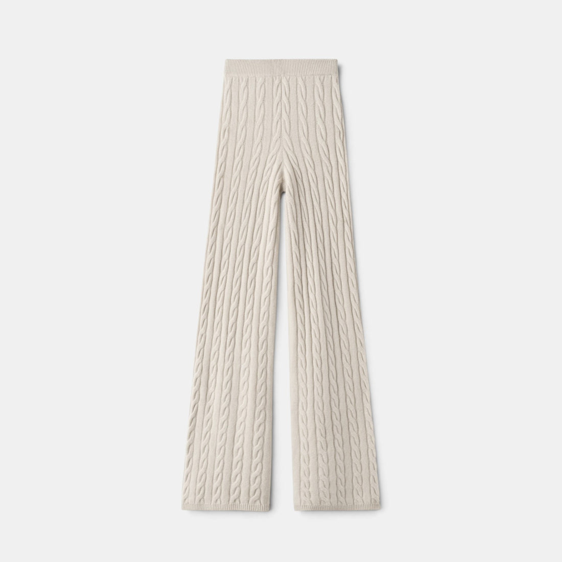 Shop Rescue Spa beige cable knit cashmere pants with an elastic waistband in a regular fit