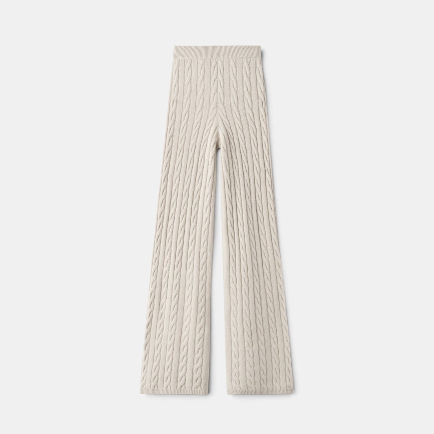 Shop Rescue Spa beige cable knit cashmere pants with an elastic waistband in a regular fit