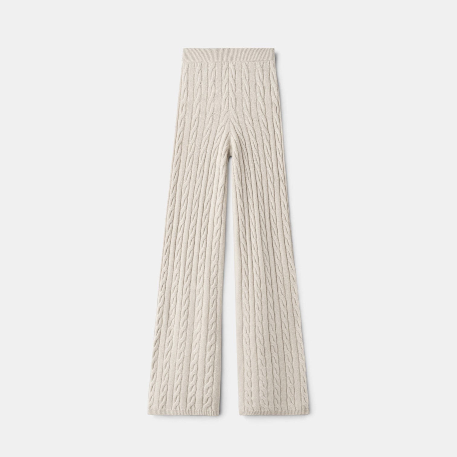 Shop Rescue Spa beige cable knit cashmere pants with an elastic waistband in a regular fit