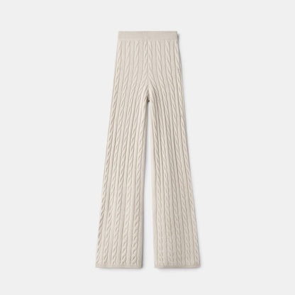 Shop Rescue Spa beige cable knit cashmere pants with an elastic waistband in a regular fit