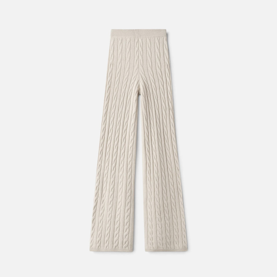 Shop Rescue Spa beige cable knit cashmere pants with an elastic waistband in a regular fit.