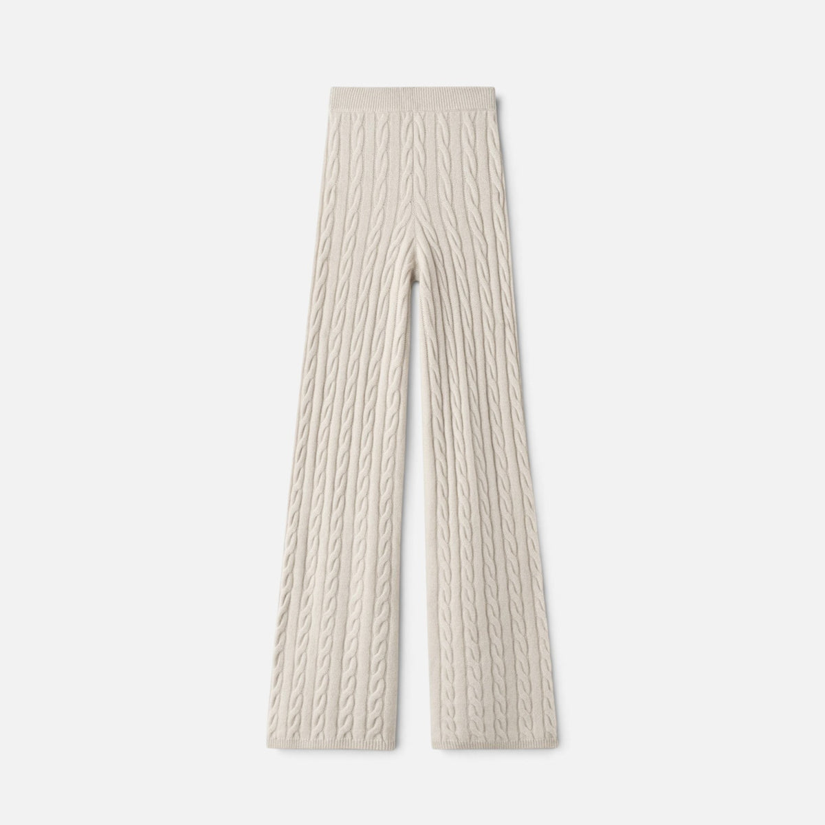 Shop Rescue Spa beige cable knit cashmere pants with an elastic waistband in a regular fit.