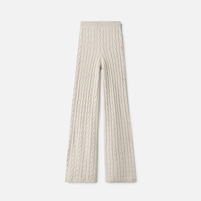 Shop Rescue Spa beige cable knit cashmere pants with an elastic waistband in a regular fit.