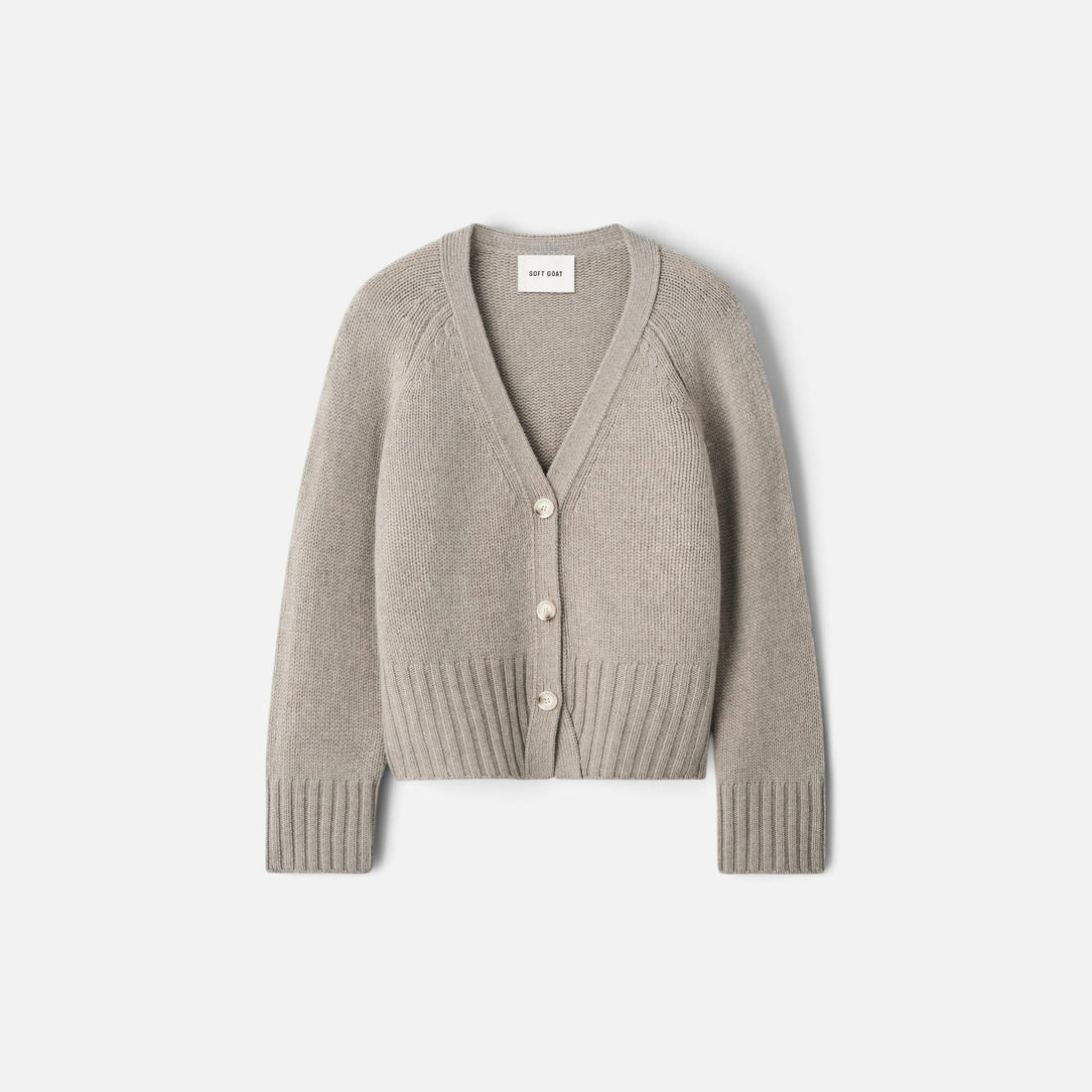 Shop Rescue Spa chunky beige 100% cashmere V-neck cardigan with button front and ribbed hem