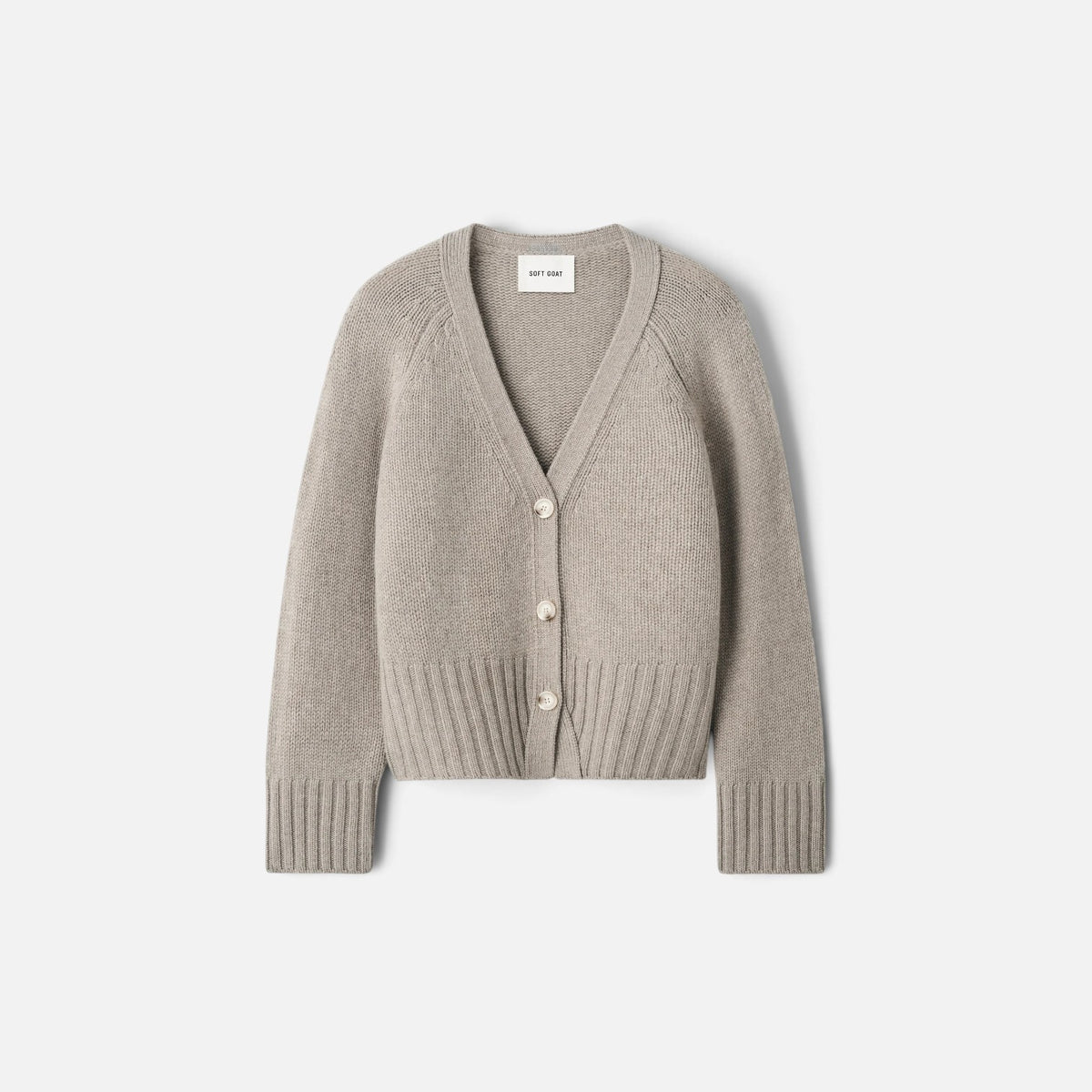 Shop Rescue Spa chunky beige 100% cashmere V-neck cardigan with button front and ribbed hem