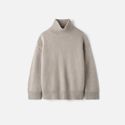 Shop Rescue Spa oversized beige cashmere turtleneck sweater with a chunky knit and relaxed fit