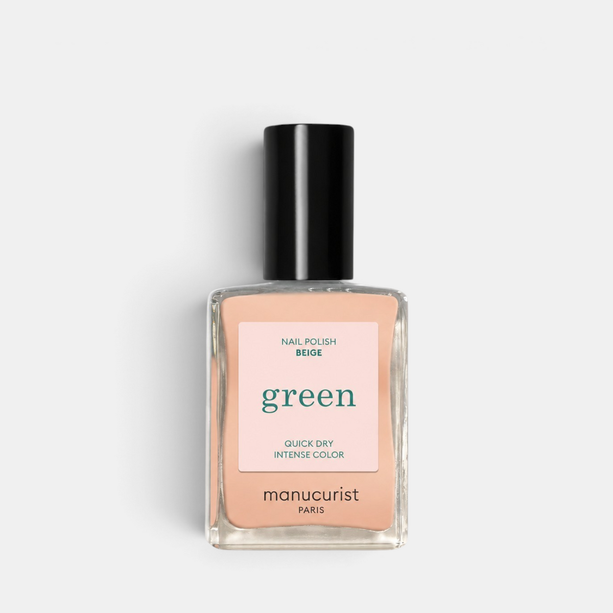 Shop Rescue Spa beige plant-based nail polish in a glass bottle with a black cap, offering a glossy finish.