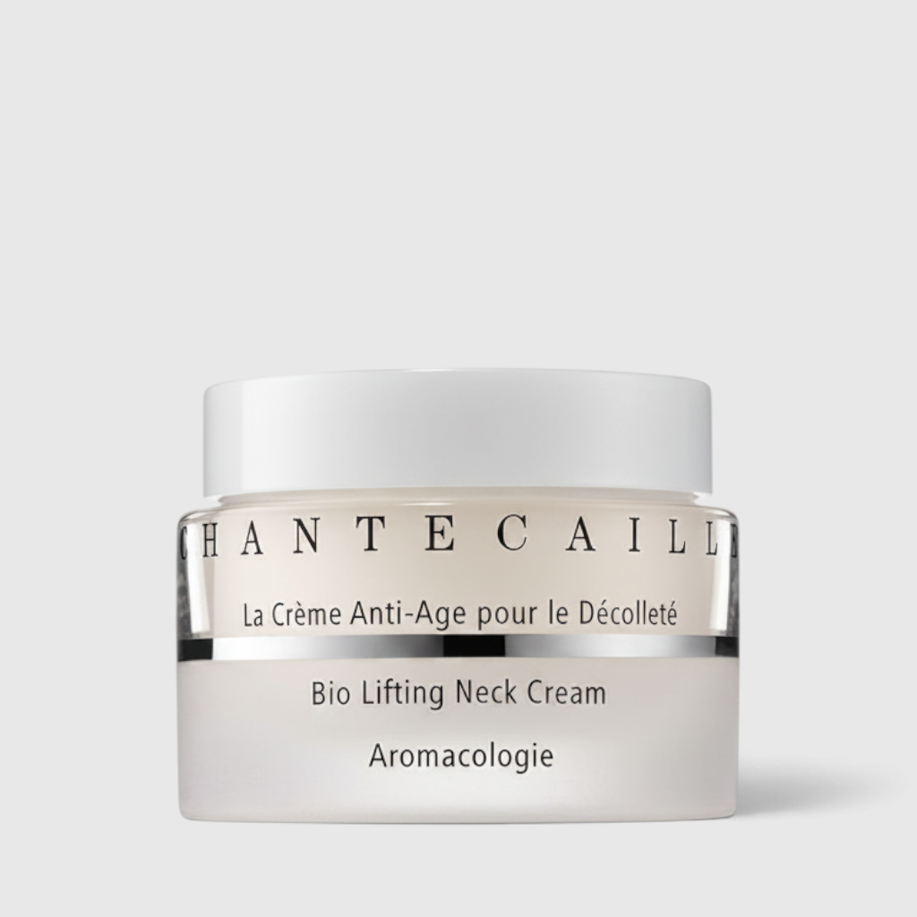 Shop Rescue Spa Chantecaille Bio Lifting Neck Cream in a 50ml glass jar for firming and smoothing the neck area.