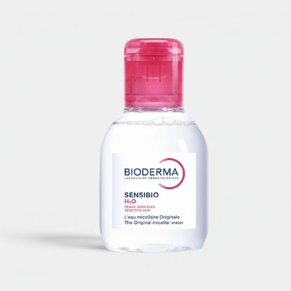 Shop Rescue Spa BIODERMA Sensibio H2O micellar water for sensitive skin, 250ml bottle with pink cap.