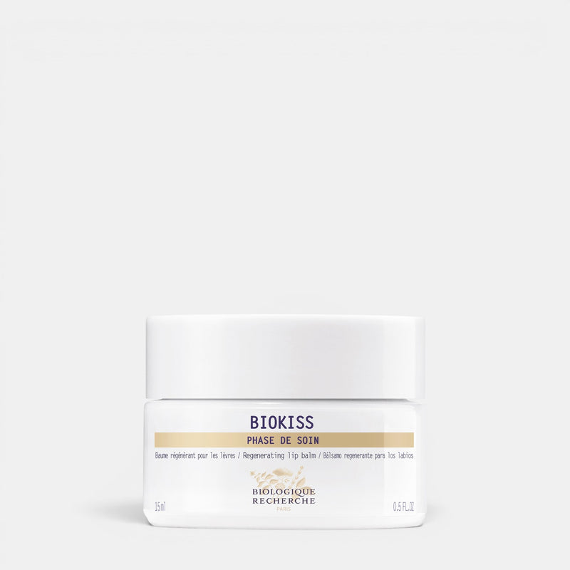 Shop Rescue Spa Biokiss regenerating lip balm in a white jar for deep hydration and repair of dry, chapped lips.