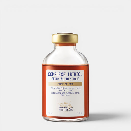 Shop Rescue Spa Biologique Recherche Serum Complexe Iribiol purifying face serum in a glass bottle with gold cap.