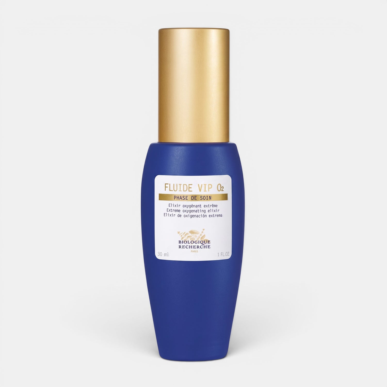 Shop Rescue Spa Biologique Recherche Serum Fluide VIP O2 in a blue bottle with a gold cap for oxygenating skin.