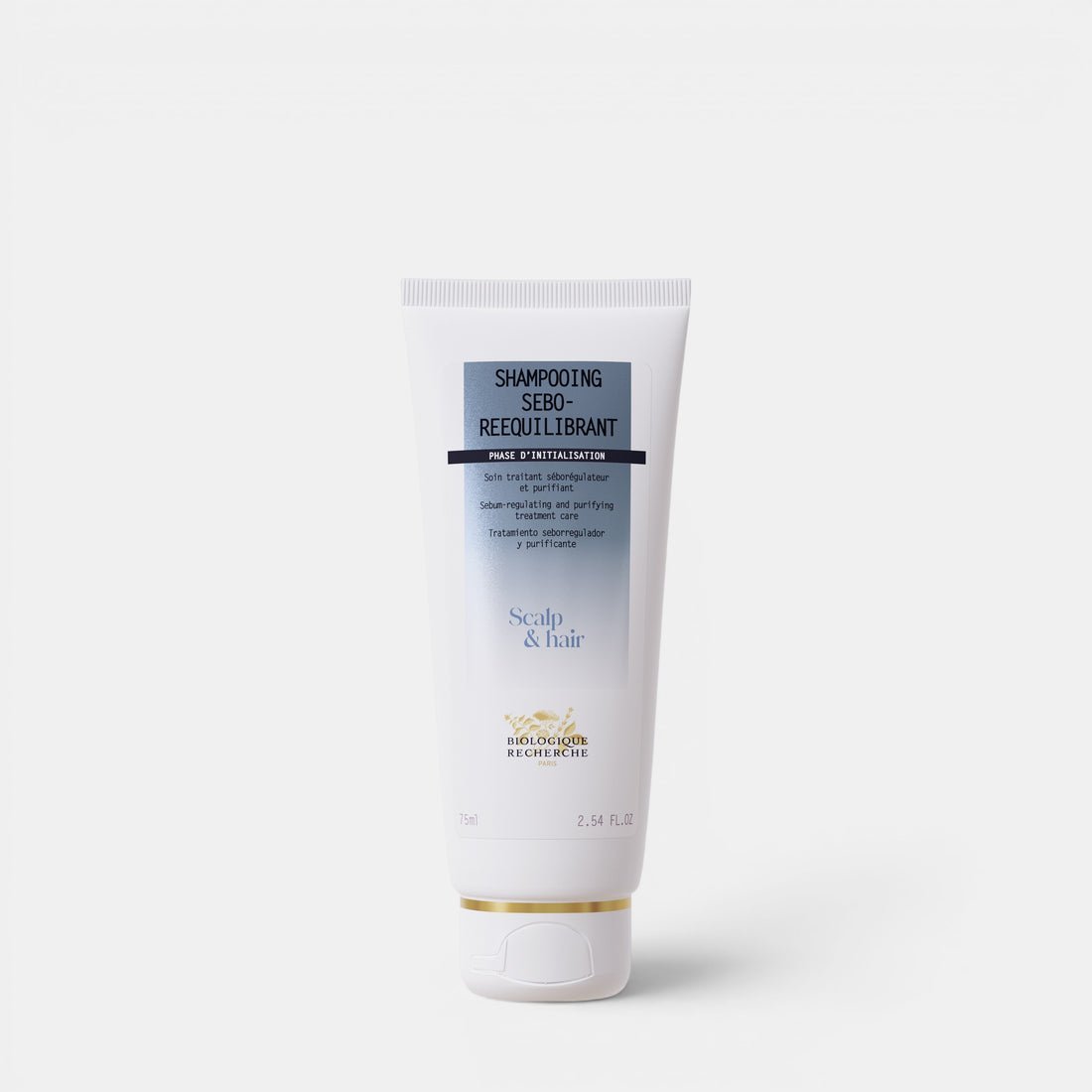 Shop Rescue Spa Biologique Recherche Shampooing Sebo-Reequilibrant in a white 75ml squeeze tube for oily scalps.