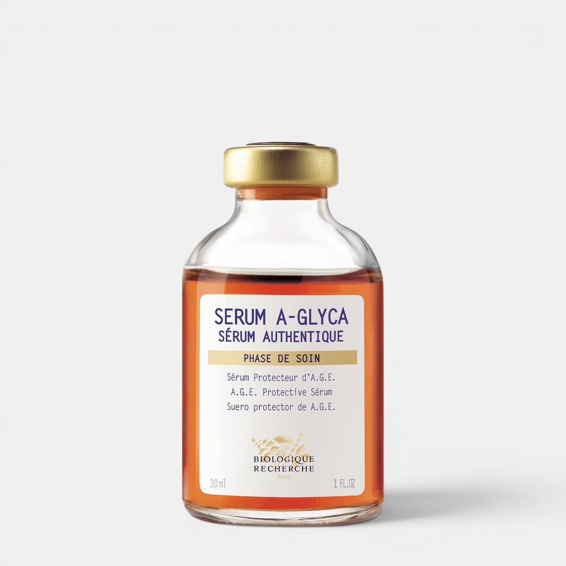 Shop Rescue Spa Biologique Recherche Serum A-Glyca anti-aging face serum in a glass bottle with a gold cap.