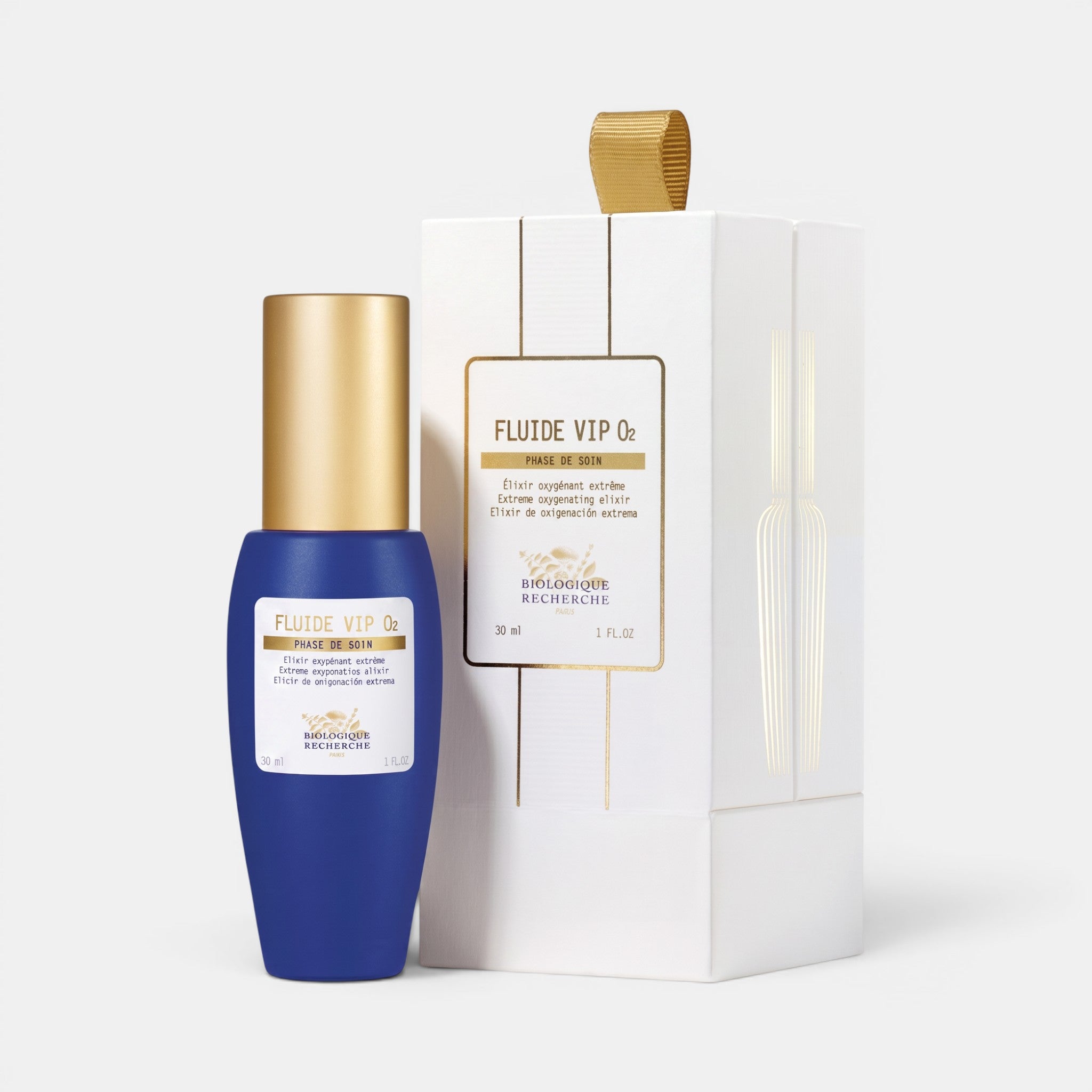 Shop Rescue Spa Biologique Recherche Serum Fluide VIP O2 oxygenating face serum in a blue bottle with white gift box