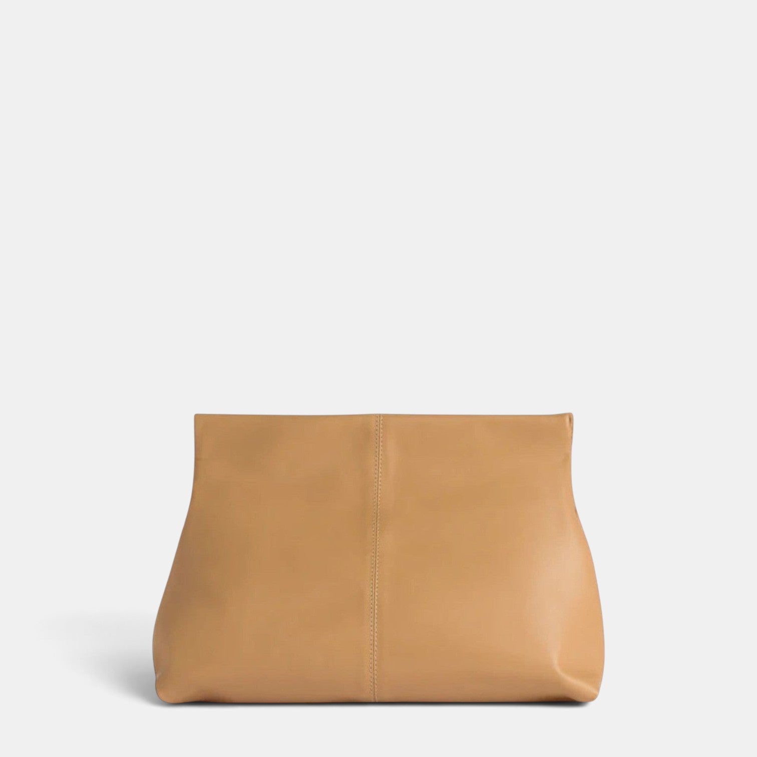 Shop Rescue Spa Clay Clutch in biscotti calf leather with a minimalist design and top closure.