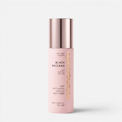 Shop Rescue Spa Black Baccara Hair Multiplying Leave-In Conditioner in a pale pink bottle with a metallic cap.