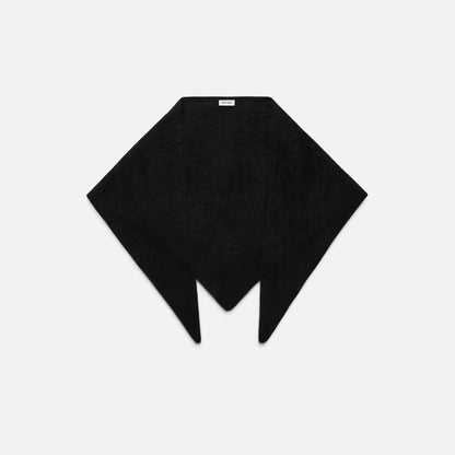 Shop Rescue Spa black brushed cashmere scarf with a soft knit texture and pointed triangular shape.