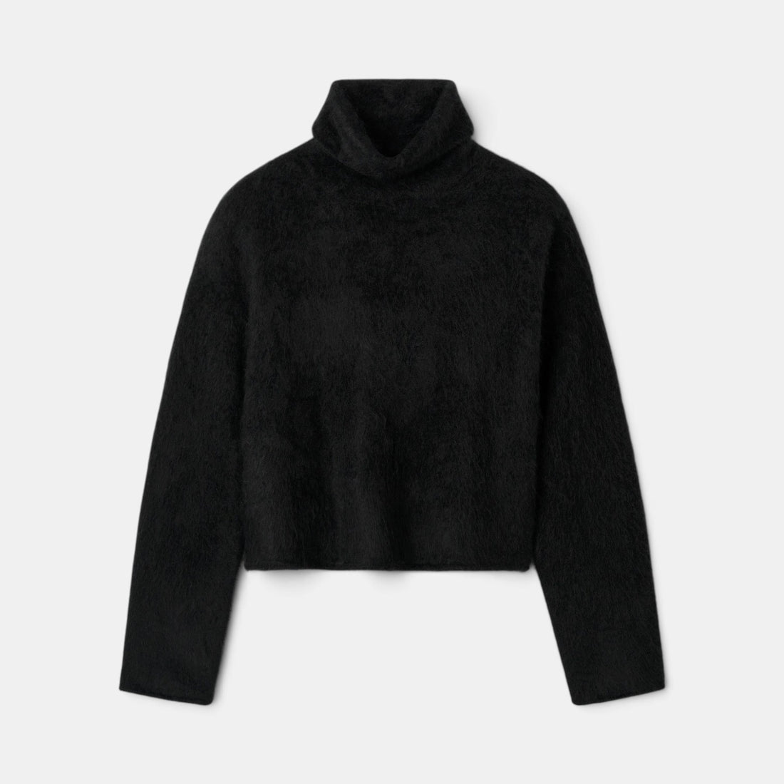 Shop Rescue Spa black brushed cashmere turtleneck sweater with a regular fit and soft knit texture.