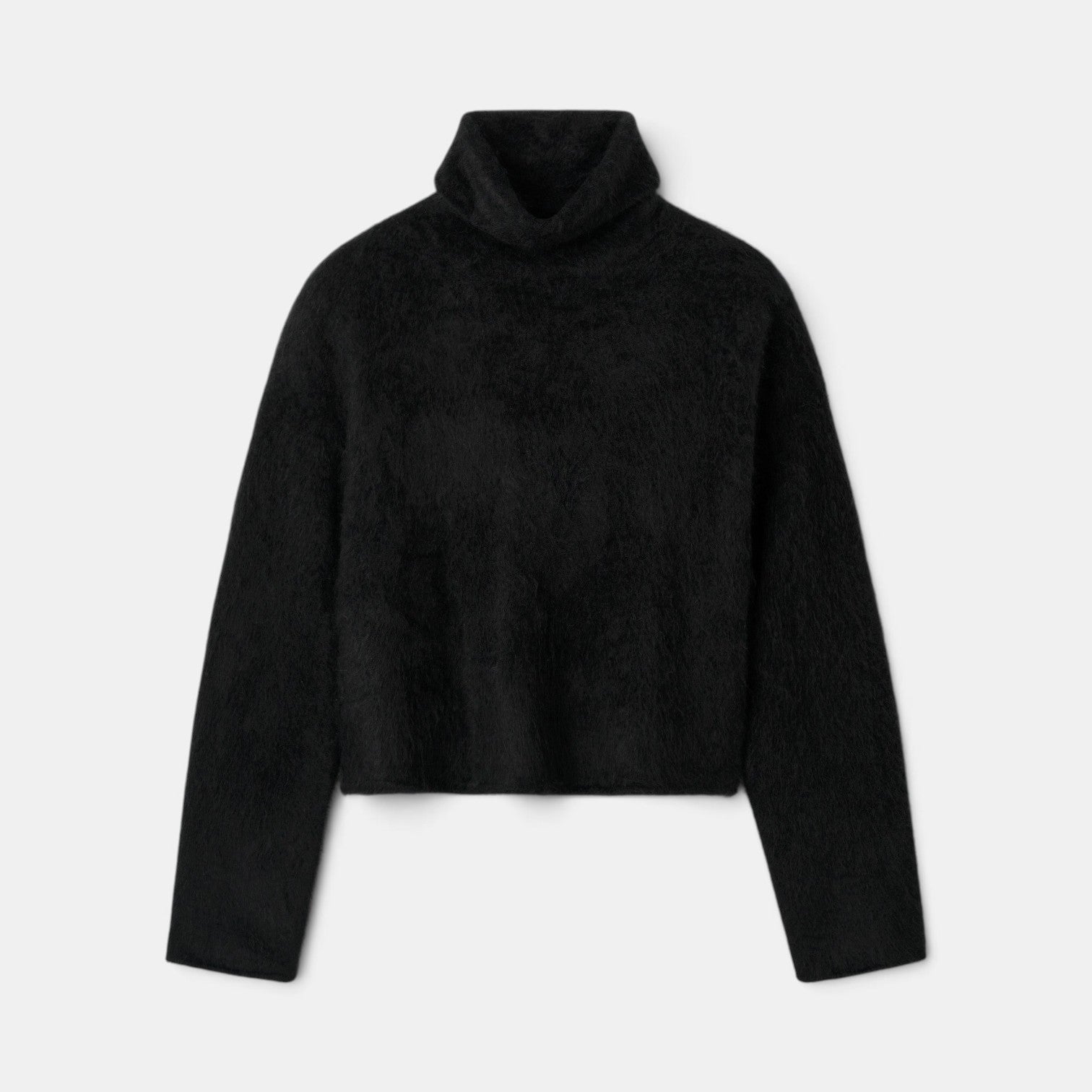 Shop Rescue Spa black brushed cashmere turtleneck sweater with a regular fit and soft knit texture.