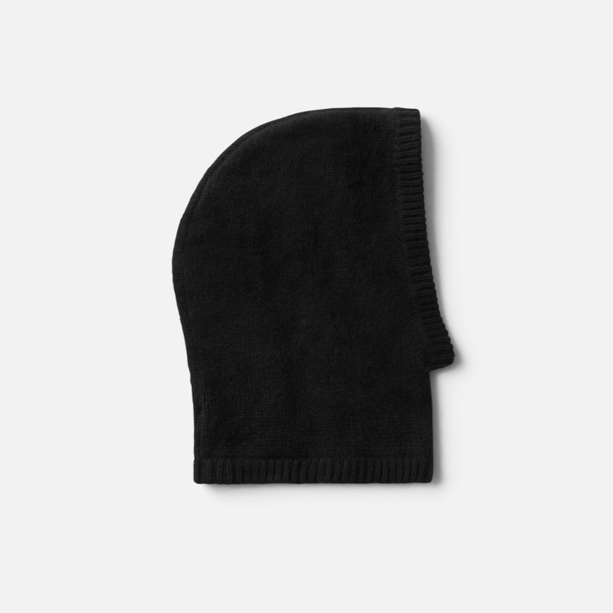 Shop Rescue Spa black chunky knit balaclava made from 100% cashmere with a ribbed edge detail.