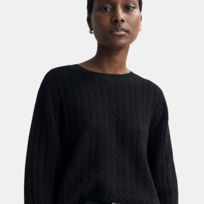 Shop Rescue Spa black oversized cable knit sweater in soft 100% cashmere with a relaxed fit.