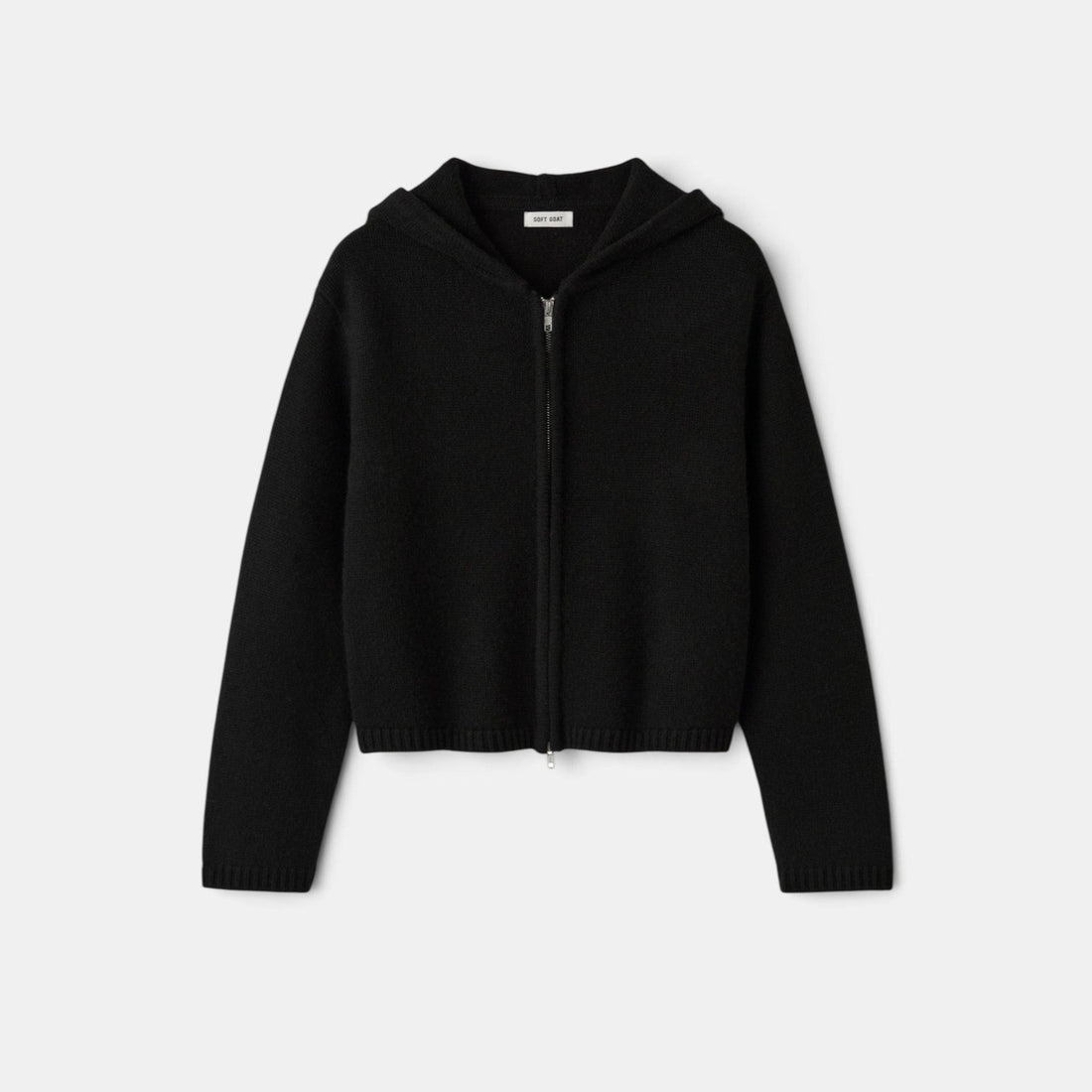 Shop Rescue Spa black chunky knit cashmere hoodie with a front zipper closure and regular fit.