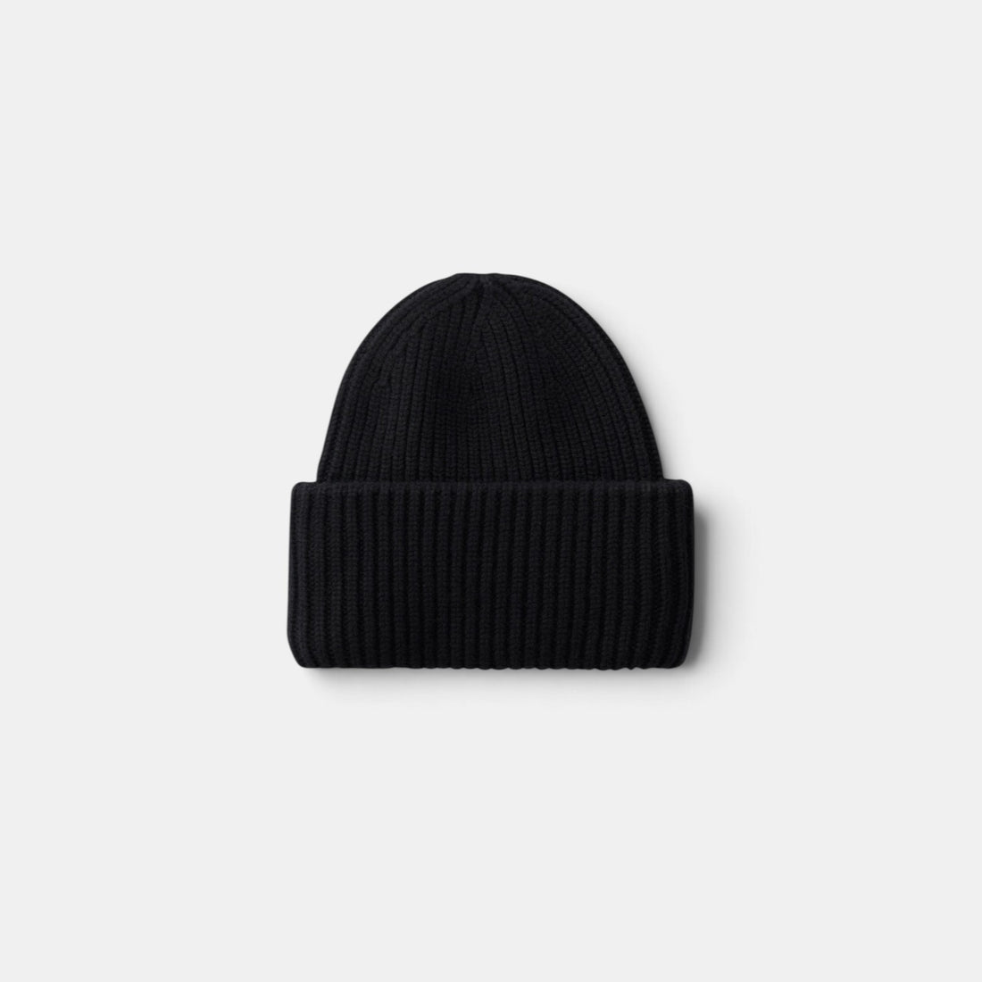 Shop Rescue Spa black ribbed knit cashmere beanie with a folded cuff, unisex design.