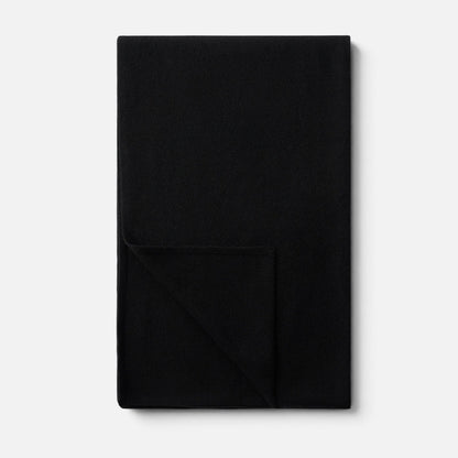 Shop Rescue Spa black fine knit cashmere scarf with a soft 2-ply texture, suitable for unisex styling.