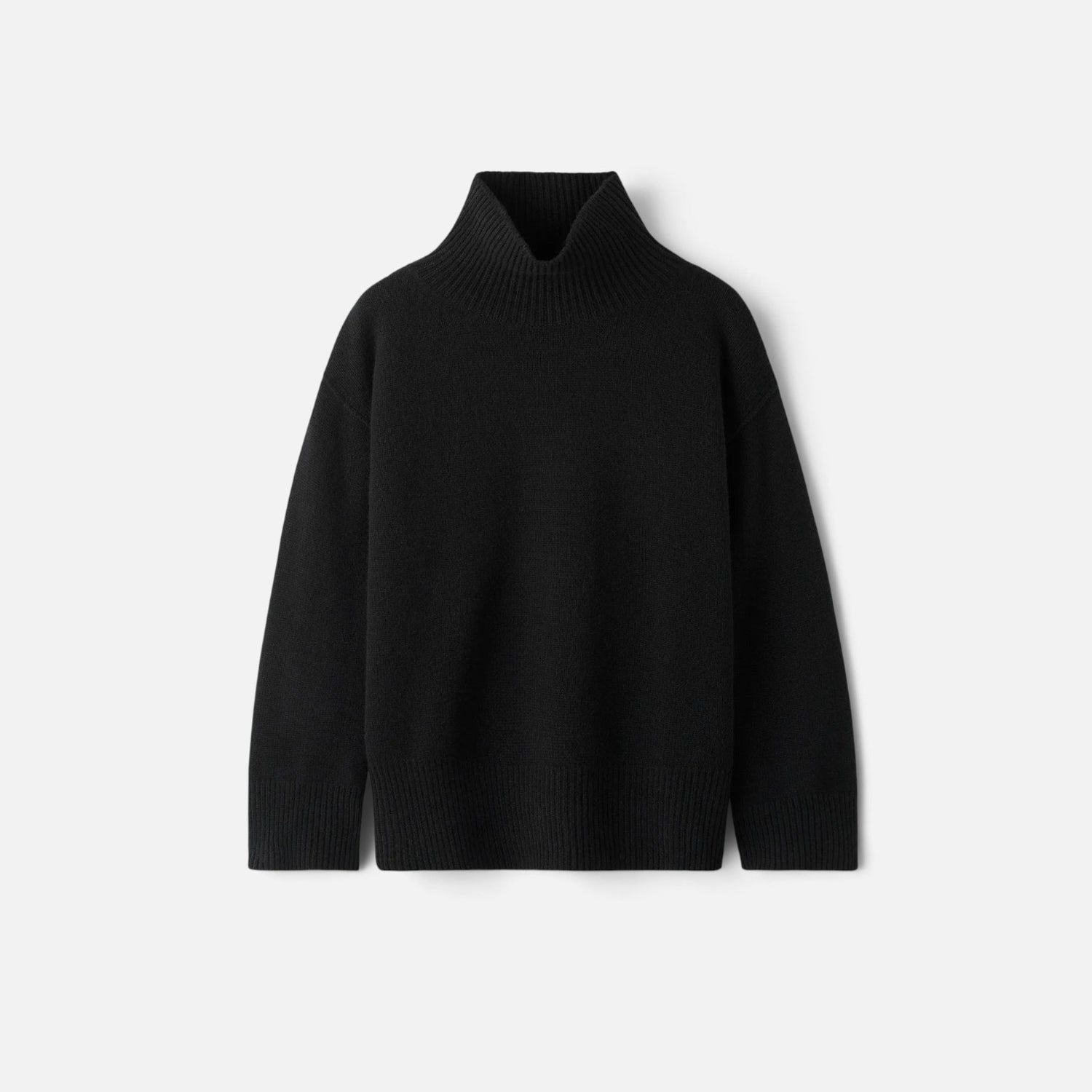 Shop Rescue Spa oversized black chunky knit turtleneck sweater in 100% cashmere with a relaxed fit.