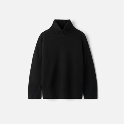 Shop Rescue Spa oversized black chunky knit turtleneck sweater in 100% cashmere with a relaxed fit.