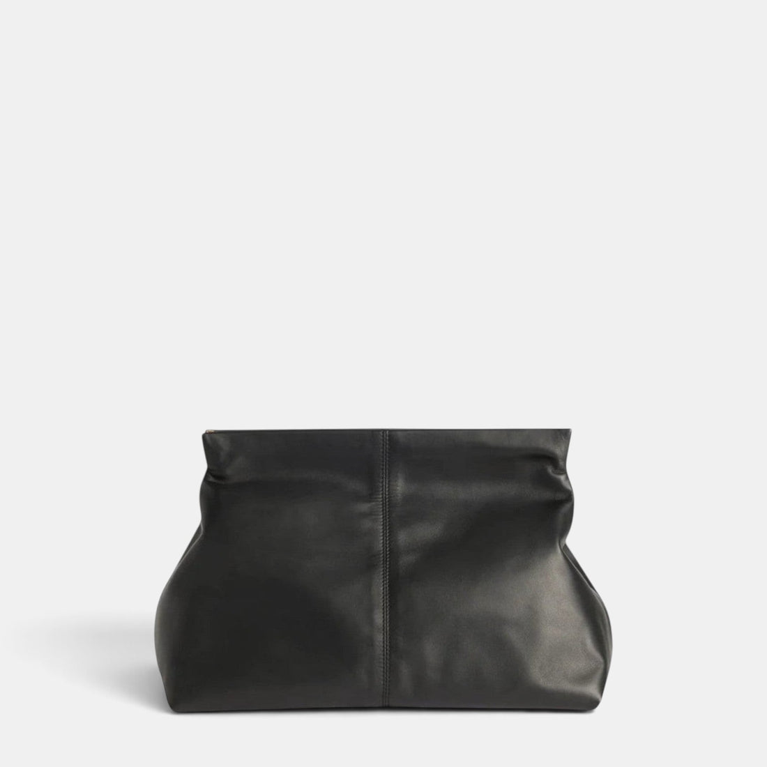Shop Rescue Spa black calf leather Clay clutch bag with a soft structured design and top closure.