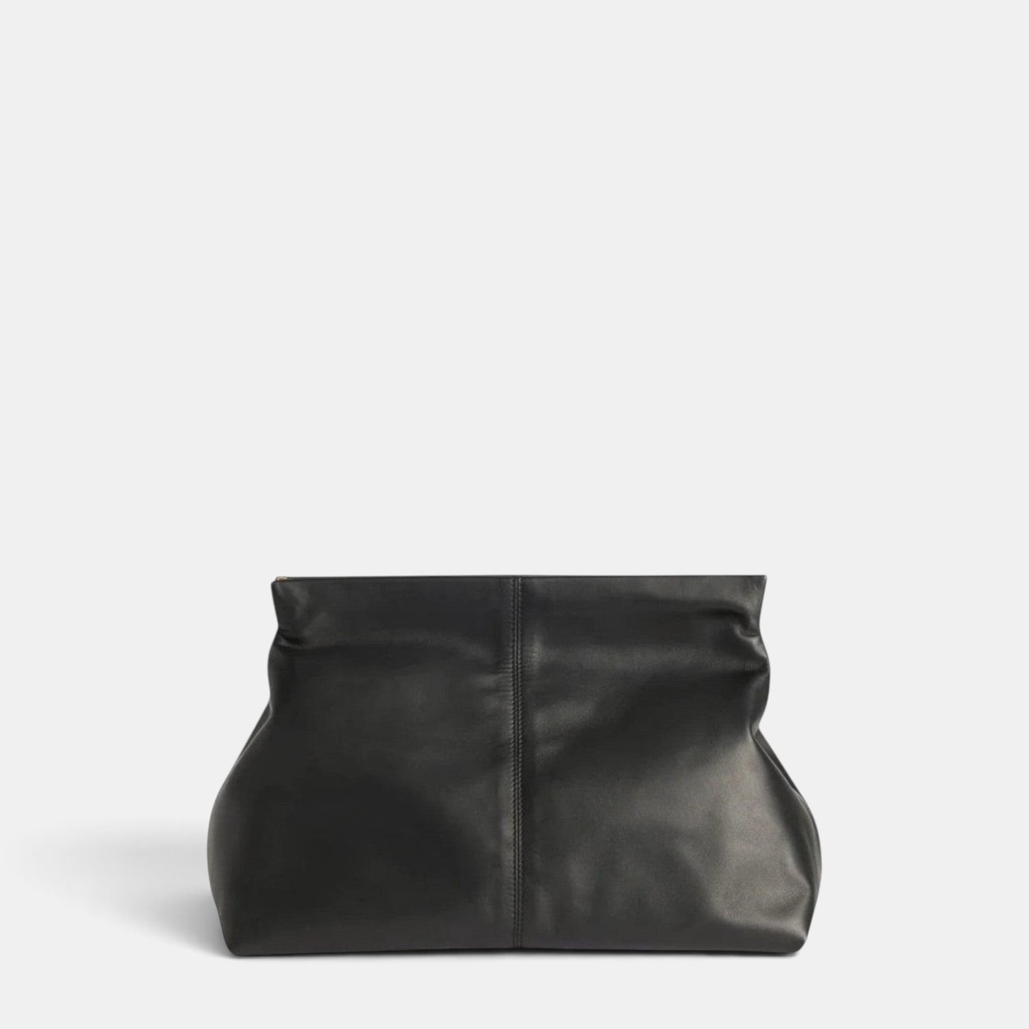 Shop Rescue Spa black calf leather Clay clutch bag with a soft structured design and top closure.