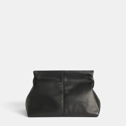 Shop Rescue Spa black calf leather Clay clutch bag with a soft structured design and top closure.